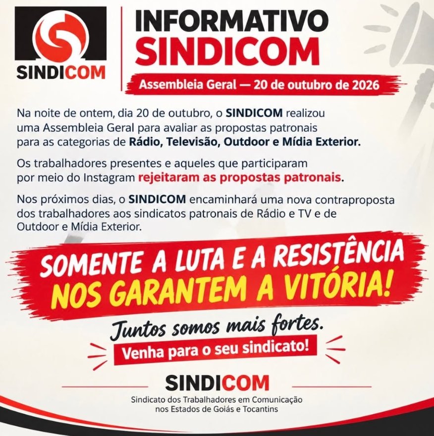 Informativo SINDICOM - Assembleia Geral 20 de Outubro